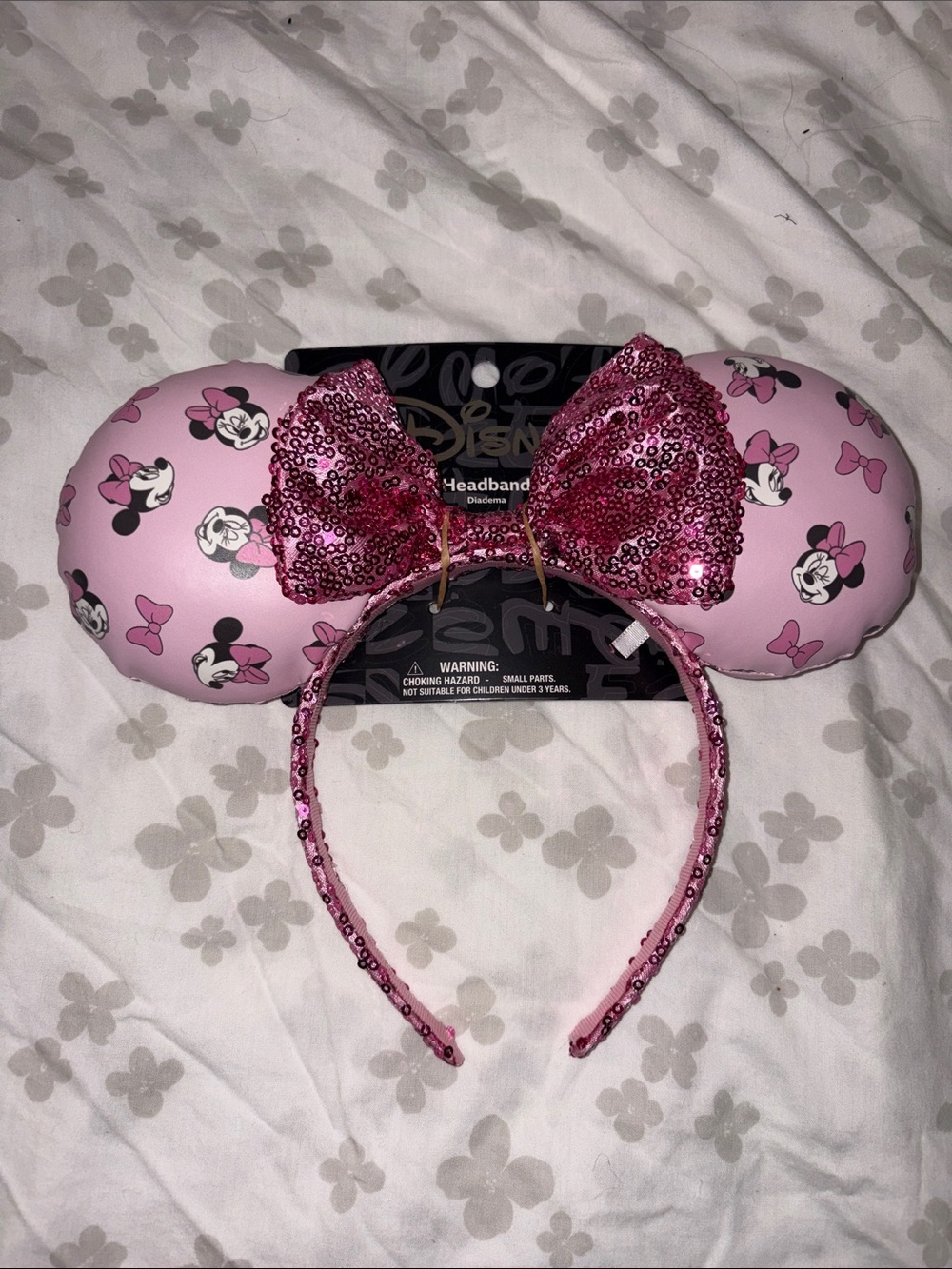 Brand New Disney Pink Minnie Mouse Sequin Bow Ears Headband🔥